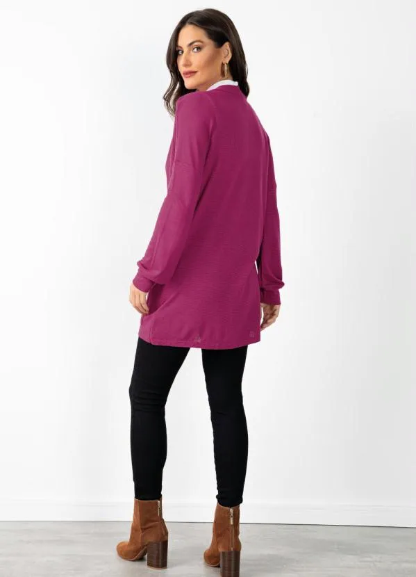 Quintess - Casaco Alongado Fúcsia com Bolsos Funcionais 3