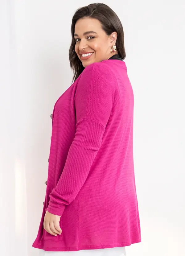 Quintess - Casaco Alongado Fúcsia com Bolsos Funcionais 6
