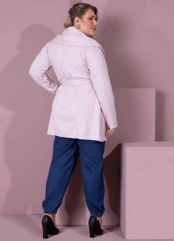 Queima Estoque - Casaco Alongado Rosê com Gola Ampla e Faixa 10