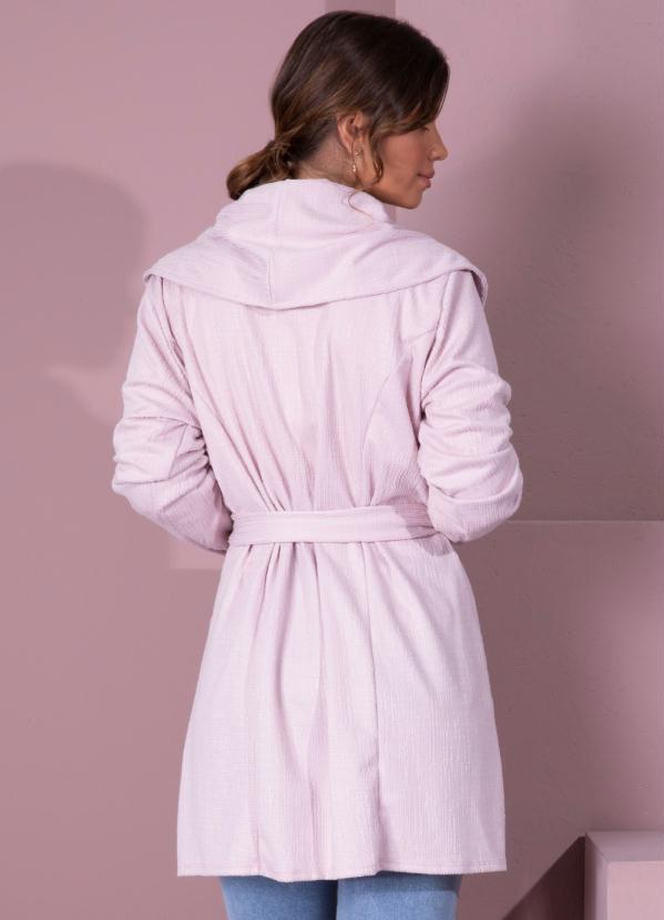 Outlet - Casaco Alongado Rosê com Gola Ampla e Faixa 2