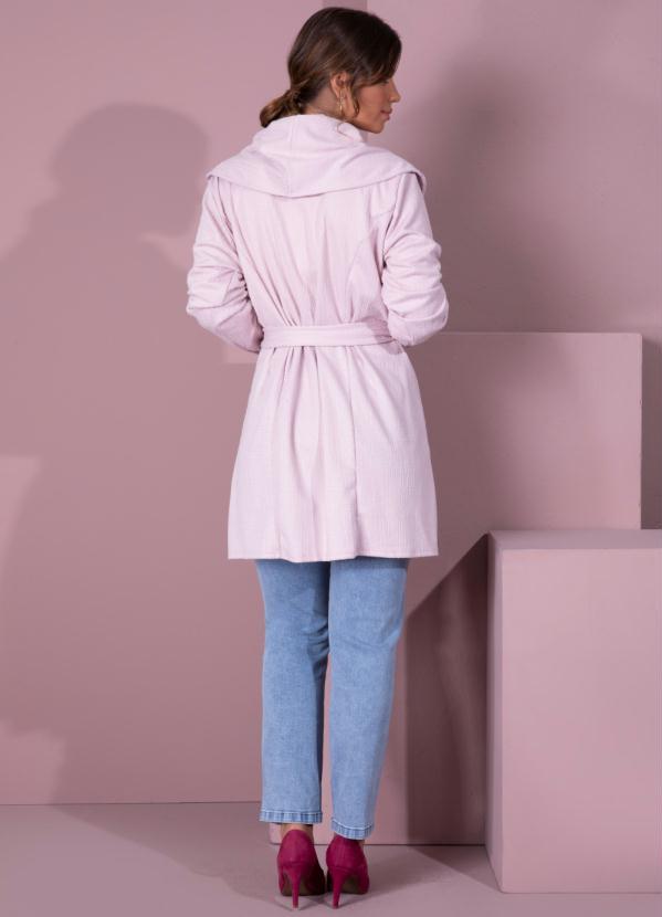 Outlet - Casaco Alongado Rosê com Gola Ampla e Faixa 4