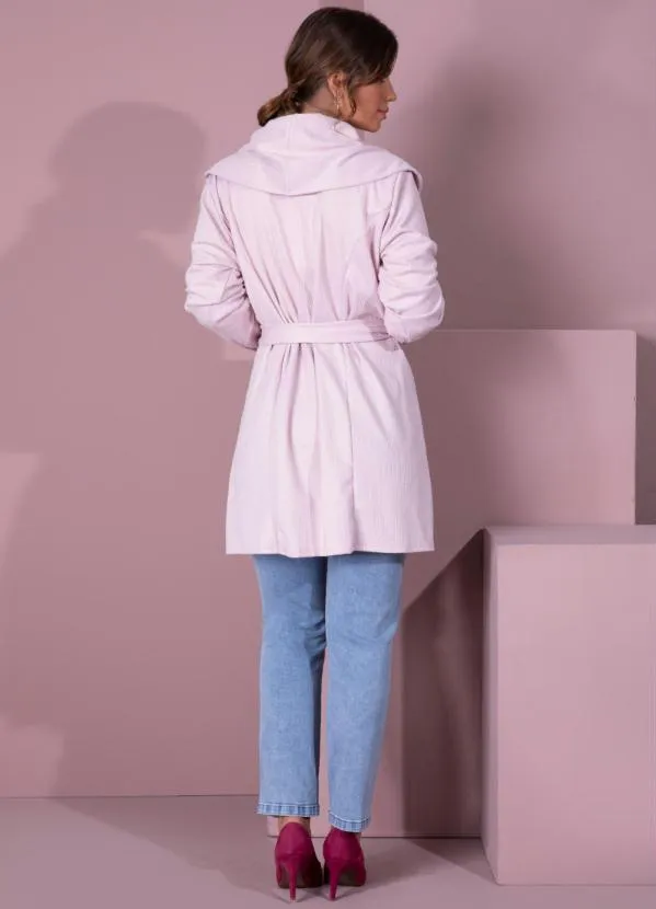 Queima Estoque - Casaco Alongado Rosê com Gola Ampla e Faixa 4