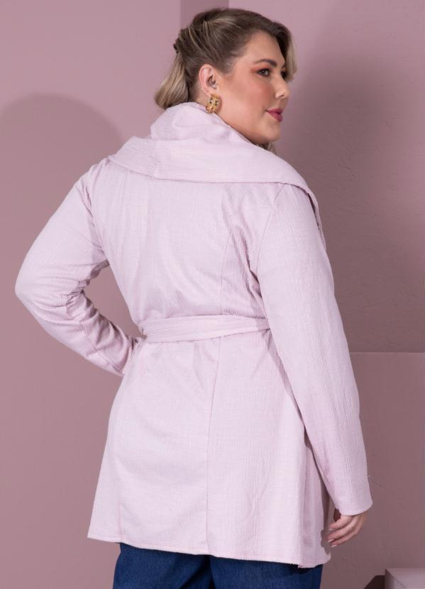 Outlet - Casaco Alongado Rosê com Gola Ampla e Faixa 8