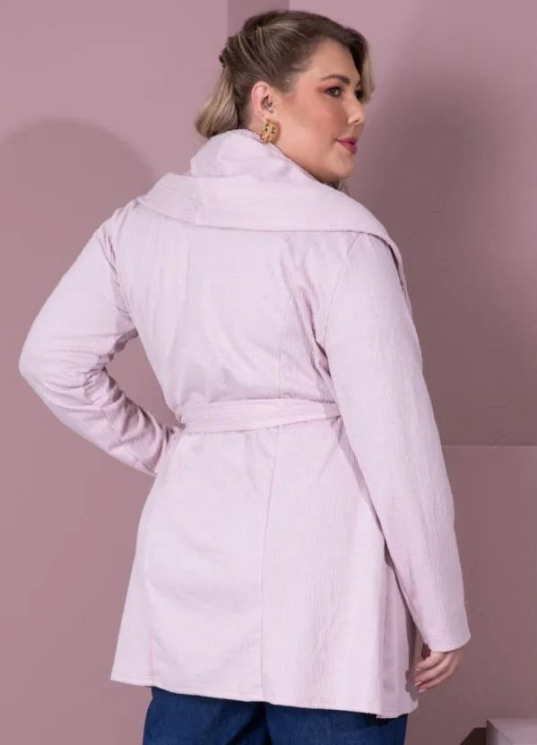 Queima Estoque - Casaco Alongado Rosê com Gola Ampla e Faixa 8