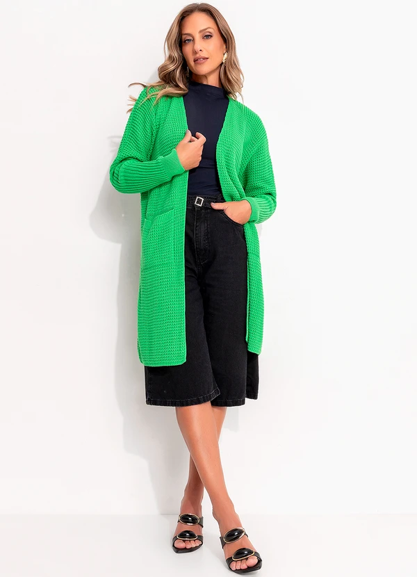 Quintess - Casaco Alongado Verde com Bolsos Frontais 3