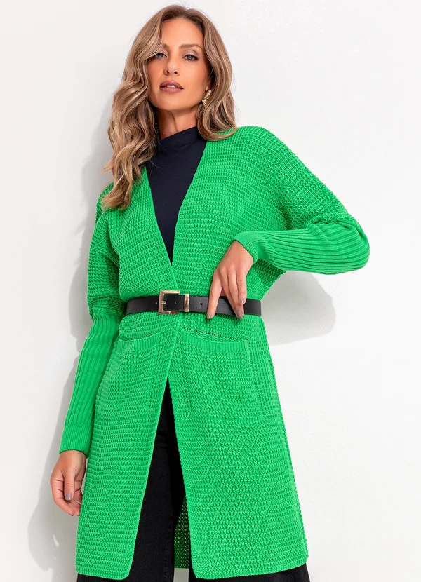 Quintess - Casaco Alongado Verde com Bolsos Frontais 4