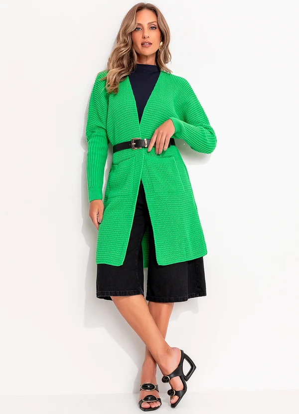 Quintess - Casaco Alongado Verde com Bolsos Frontais 5
