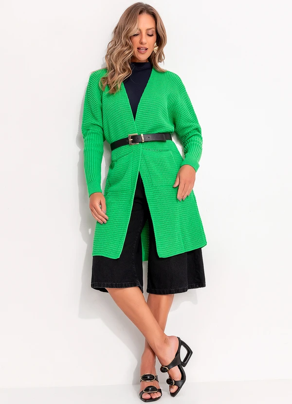 Quintess - Casaco Alongado Verde com Bolsos Frontais 6