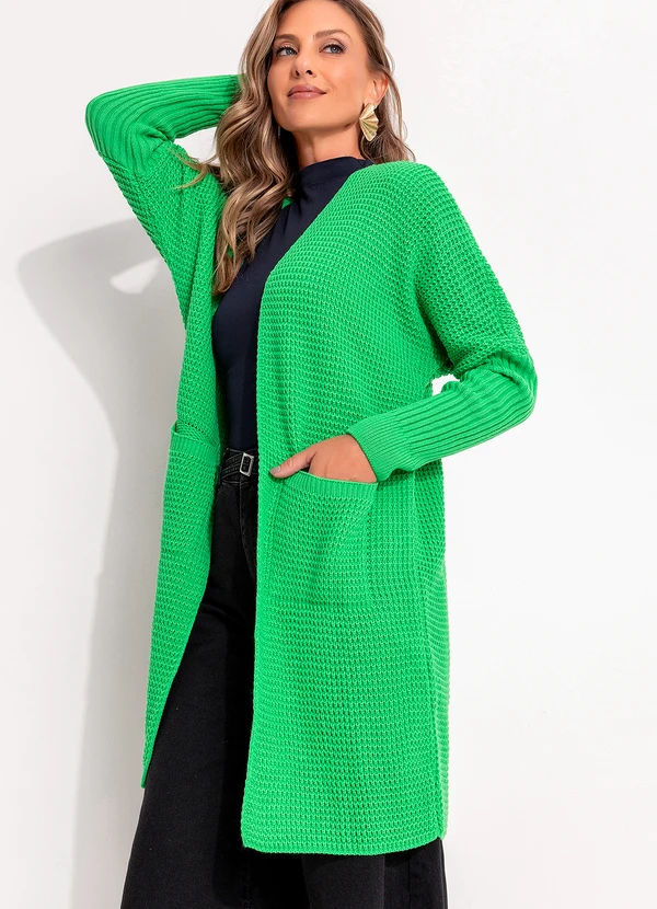 Quintess - Casaco Alongado Verde com Bolsos Frontais 8