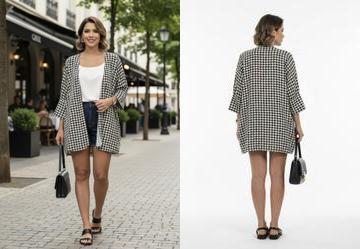 Casaco Amplo Pied de Poule