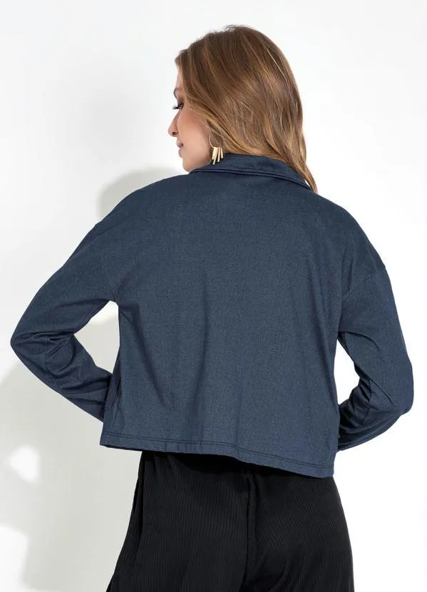 Moda Pop - Casaco Azul com Bolsos e Botões Funcionias 2