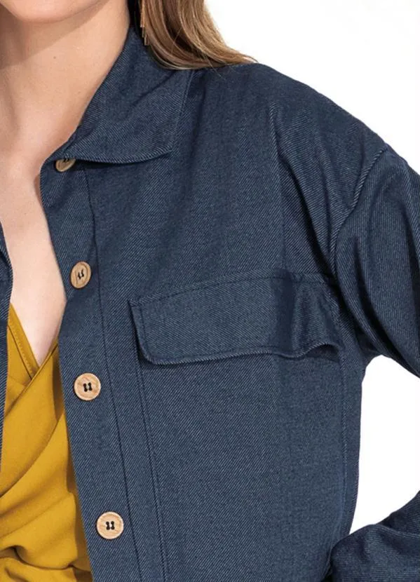 Moda Pop - Casaco Azul com Bolsos e Botões Funcionias 3