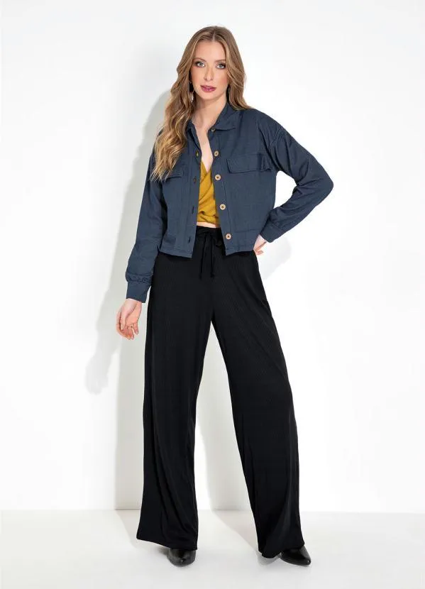 Moda Pop - Casaco Azul com Bolsos e Botões Funcionias 4