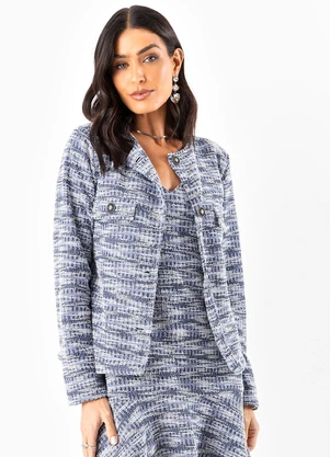 Quintess - Casaco Azul em Malha Tweed - QUINTESS