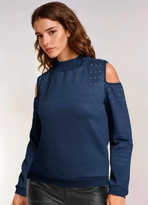 bonprix - Casaco Azul Escuro em Moletom Peluciado - BONPRIX