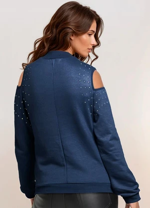 bonprix - Casaco Azul Escuro em Moletom Peluciado - BONPRIX