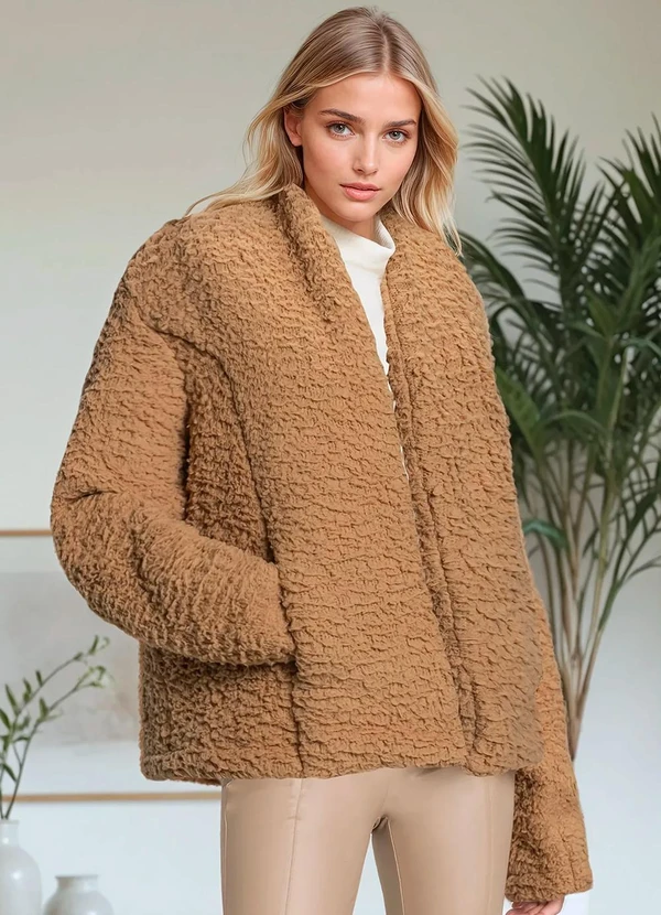 bonprix - Casaco Bege em Pelo Sintético