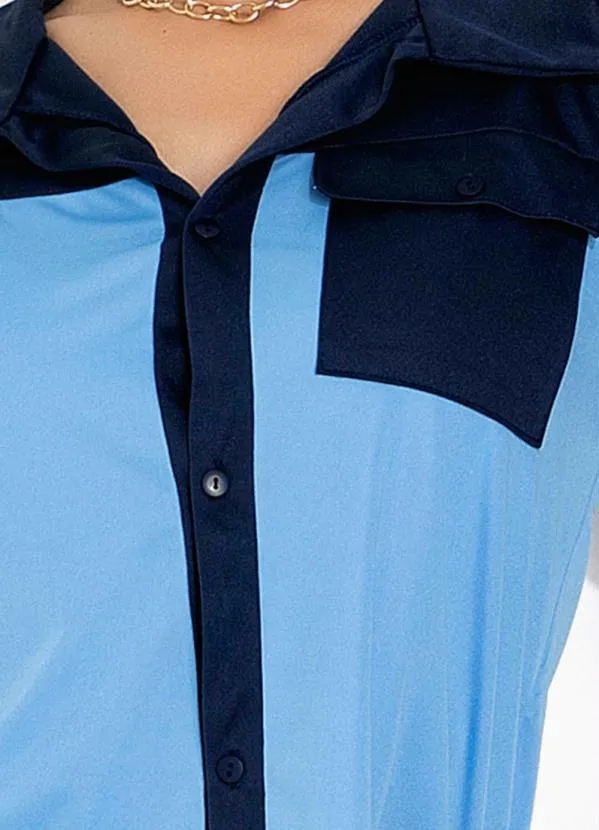 Moda Pop - Casaco Bicolor Azul com Mangas Bufantes 3