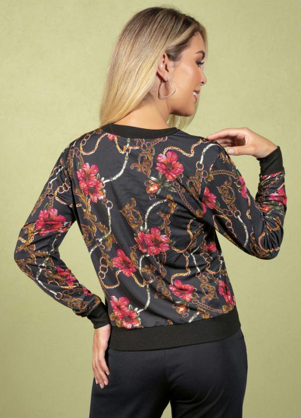 Moda Pop - Casaco Bomber Preta com Estampa de Correntes 2