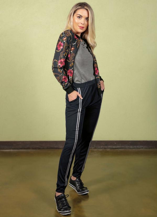 Moda Pop - Casaco Bomber Preta com Estampa de Correntes 4