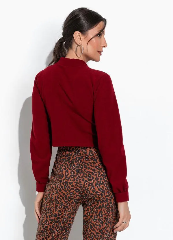 Moda Pop - Casaco Bordô com Mangas Longas 2
