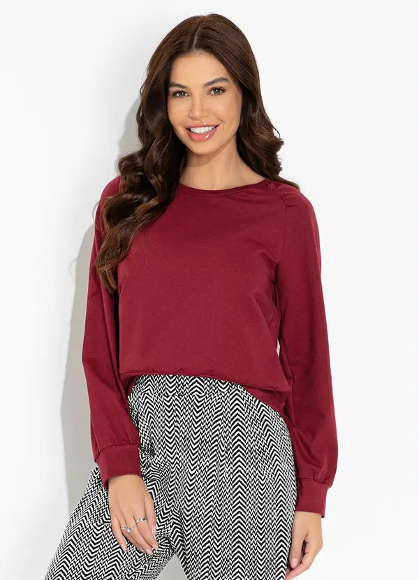 Moda Pop - Casaco Bordô Mangas Longas com Punho 3