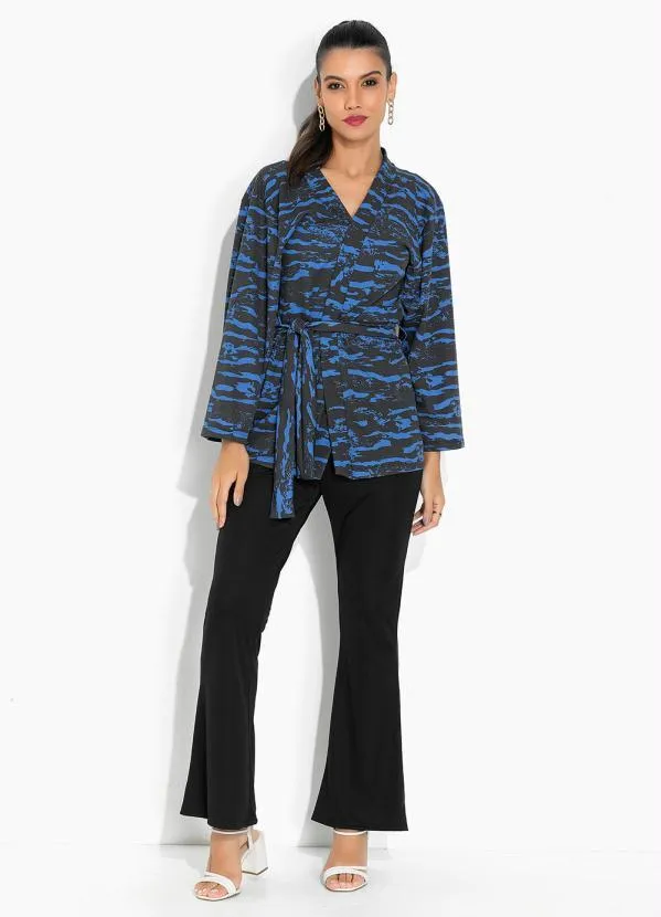 Moda Pop - Casaco Camuflada Azul com Amarração e Transpasse 4