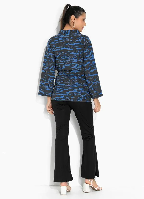 Moda Pop - Casaco Camuflada Azul com Amarração e Transpasse 5
