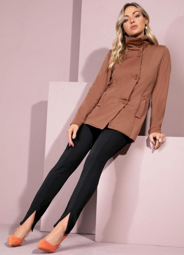 Quintess - Casaco Caramelo Alongado com Bolsos Funcionais 3