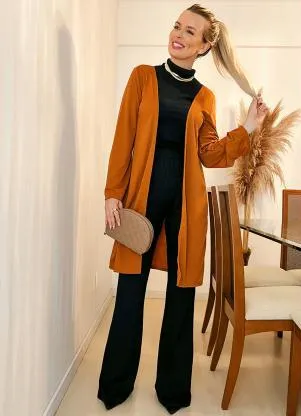 Moda Pop - Casaco Caramelo Alongado e Mangas Longas - MODA POP