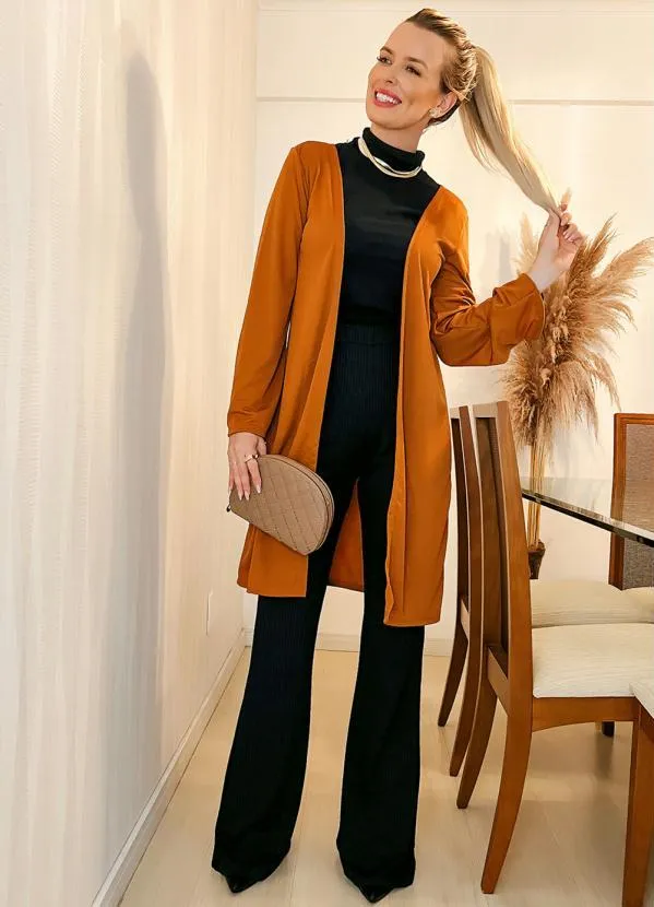 Moda Pop - Casaco Caramelo Alongado e Mangas Longas 2