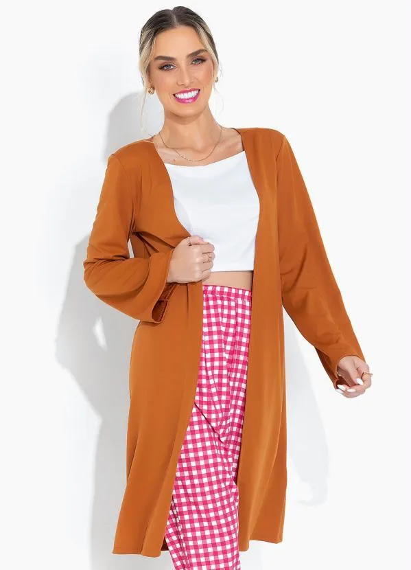 Moda Pop - Casaco Caramelo Alongado e Mangas Longas 3