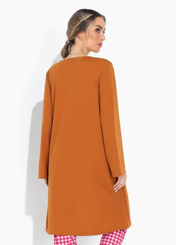 Moda Pop - Casaco Caramelo Alongado e Mangas Longas 4