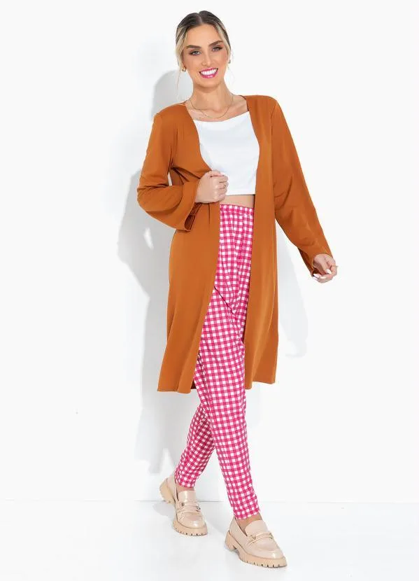 Moda Pop - Casaco Caramelo Alongado e Mangas Longas 5