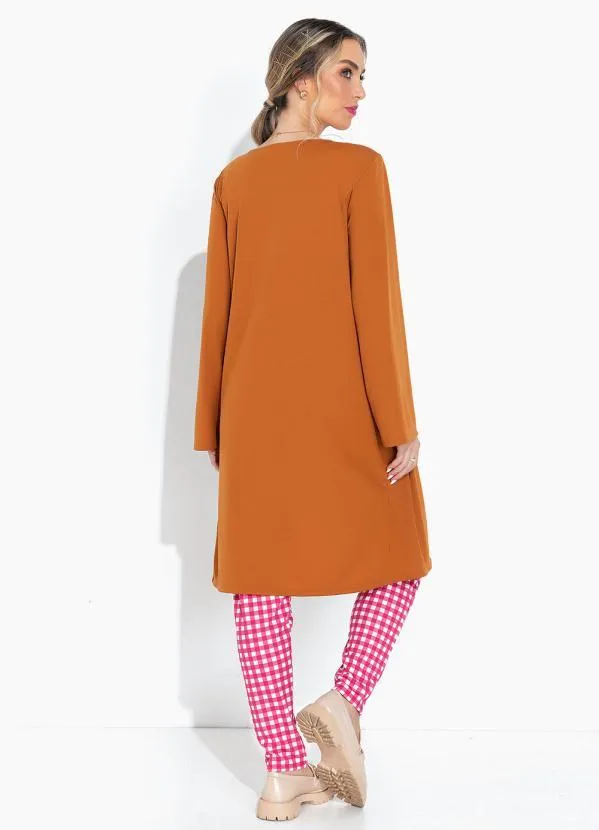 Moda Pop - Casaco Caramelo Alongado e Mangas Longas 6