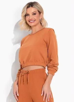 Moda Pop - Casaco Caramelo com Decote Redondo - MODA POP