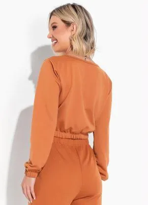 Moda Pop - Casaco Caramelo com Decote Redondo - MODA POP