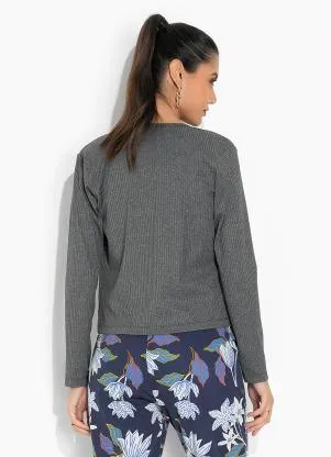 Moda Pop - Casaco Chumbo com Mangas Longas - MODA POP