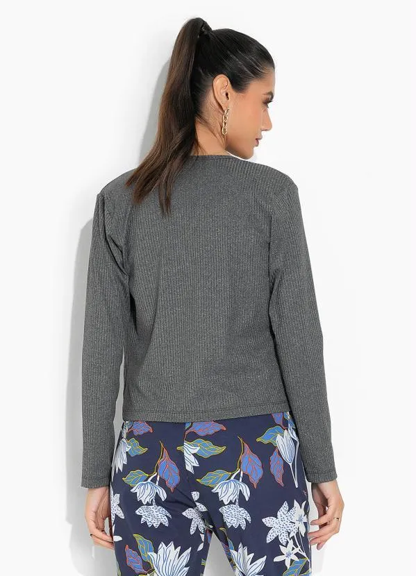 Moda Pop - Casaco Chumbo com Mangas Longas 2