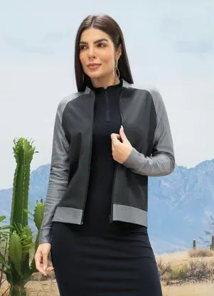 Moda Pop - Casaco Cinza e Preto com Abertura em Zíper - MODA POP