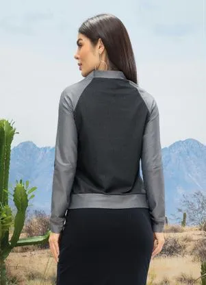 Moda Pop - Casaco Cinza e Preto com Abertura em Zíper - MODA POP