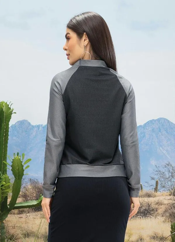 Moda Pop - Casaco Cinza e Preto com Abertura em Zíper 2