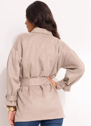 Quintess - Parka Alongada em Malha Suede com Bolsos Cargo e Faixa - QUINTESS