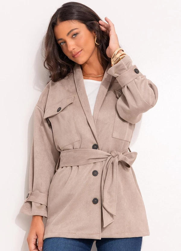 Quintess - Casaco Cinza em Malha Suede