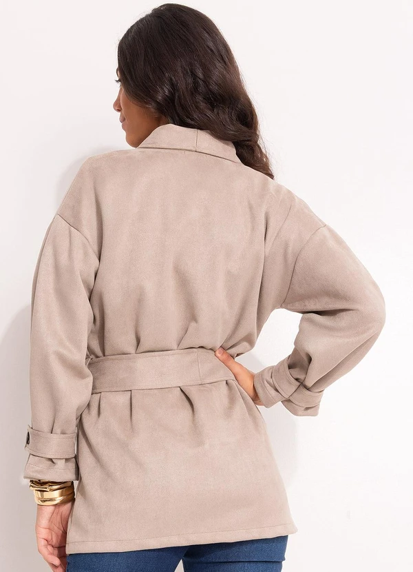 Quintess - Parka Alongada em Malha Suede com Bolsos Cargo e Faixa 2