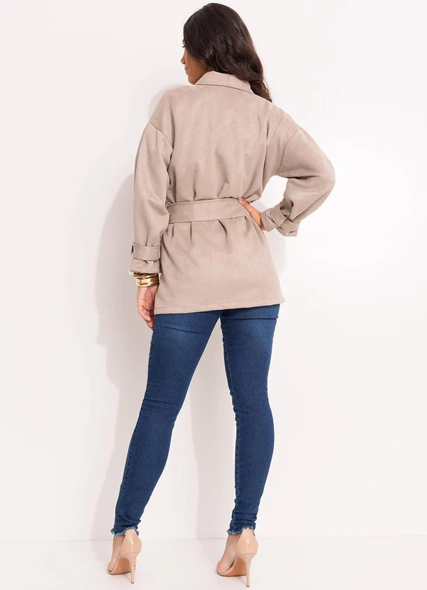 Quintess - Parka Alongada em Malha Suede com Bolsos Cargo e Faixa 4