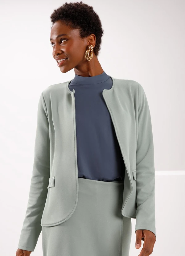 Lunender - Casaco com Lapelas e Gola Redonda em Malha Verde