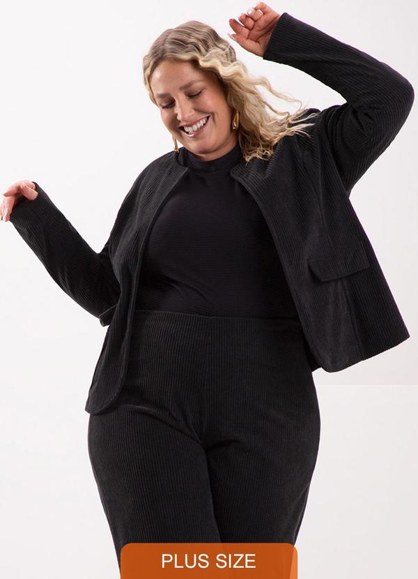 Lunender Mais Mulher - Casaco com Lapelas em Tecido de Veludo Preto