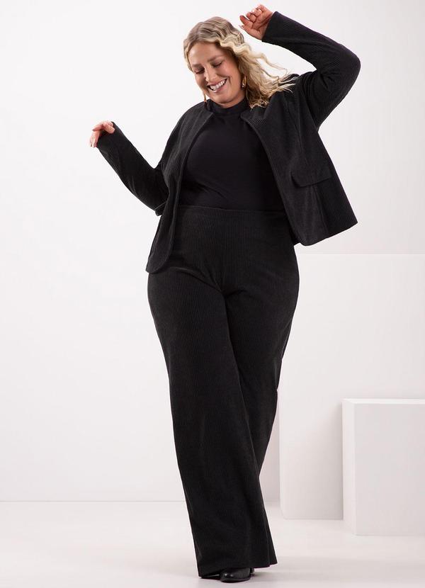 Lunender Mais Mulher - Casaco com Lapelas em Tecido de Veludo Preto 3