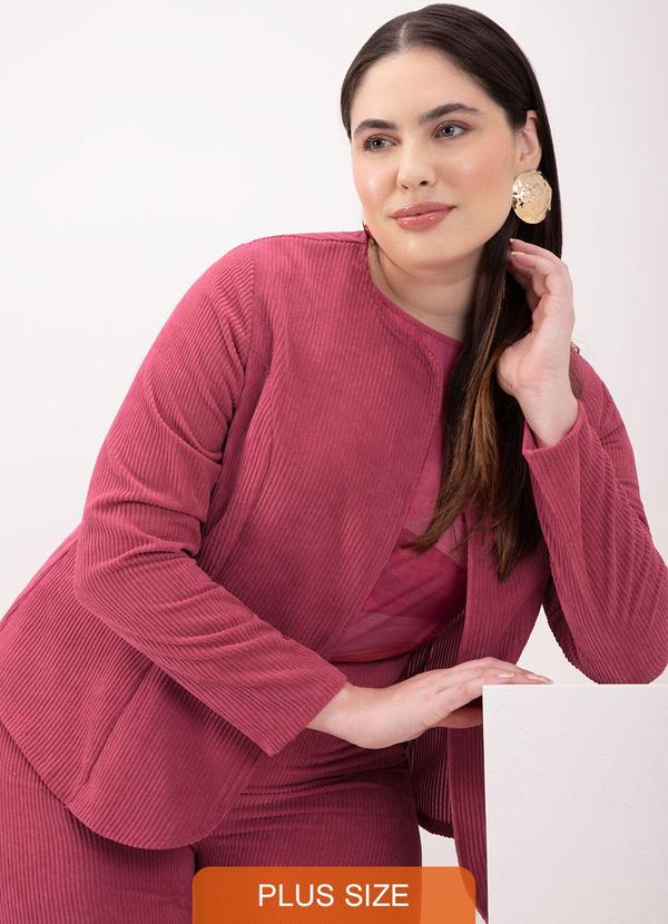 Lunender Mais Mulher - Casaco com Lapelas em Tecido de Veludo Rosa